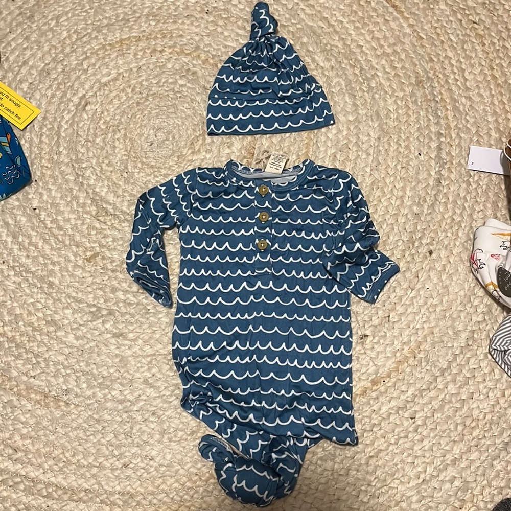 Larkspur knotted gown 0-3 months new with tags! Come with adorable hat!